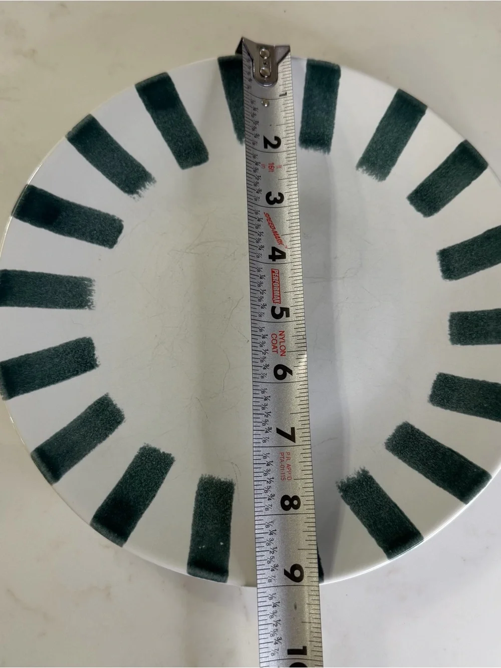 Crate and Barrel Striped ceramic Plate in White and Dark Green